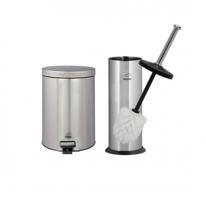 سرویس سطل 3لیتری سایلنت استیل و برس توالت استیل سفید سرویس سطل 3لیتری سایلنت استیل و برس توالت استیل سفید