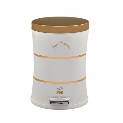 سطل پدالدار 14 لیتری کمر باریک Silent–دوخط  سفید در استیل طلایی