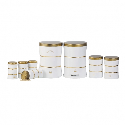 سرویس جهیزیه 8 پارچه-دوخط-سفید در استیل طلایی