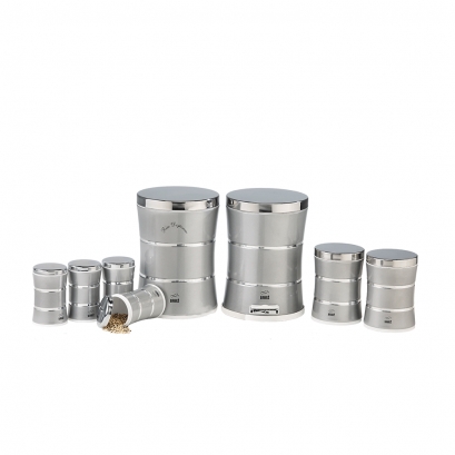 سرویس جهیزیه 8 پارچه کمر باریک -دوخط-نقره ای متالیک در استیل