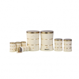 سرویس جهیزیه 8 پارچه کمرباریک -دوخط-کرم در استیل طلایی