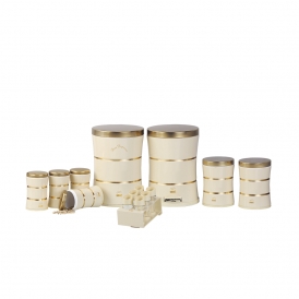 سرویس جهیزیه 15 پارچه-دوخط-کرم در استیل طلایی